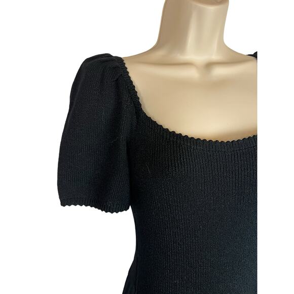 Vintage St. John for Saks Black Knit Dress Puff Sleeve Retro Designer Twee S M - Picture 5 of 16